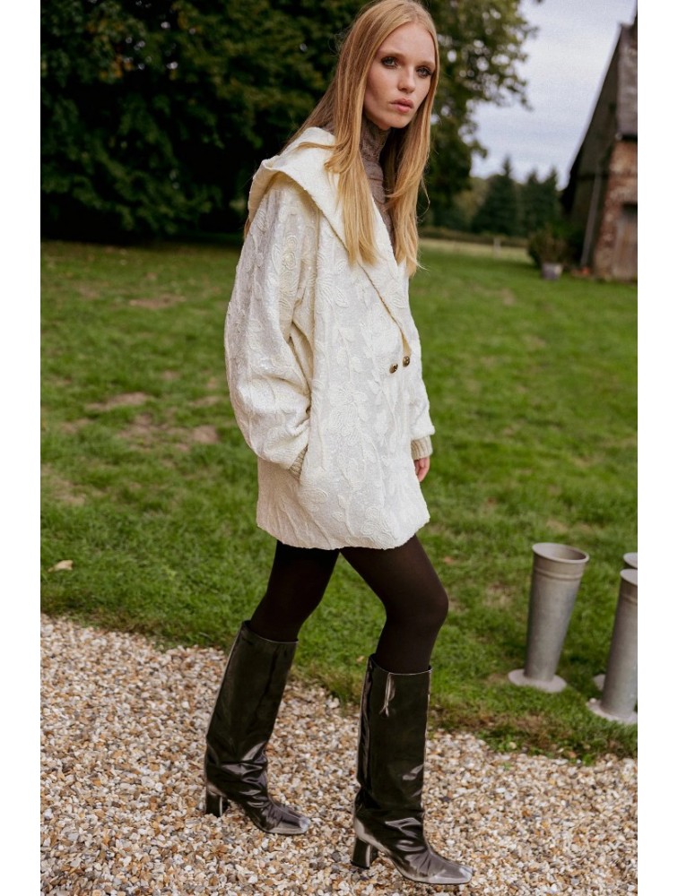 NIDODILEDA Cecelia Jacket Embroidered Sequined Hoodie Off White Εκρού Κεντητό Παγετένιο Τζάκετ