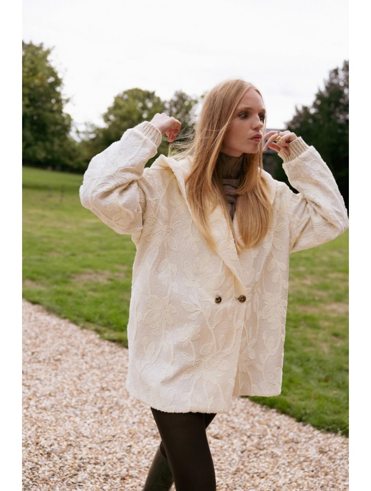 NIDODILEDA Cecelia Jacket Embroidered Sequined Hoodie Off White Εκρού Κεντητό Παγετένιο Τζάκετ
