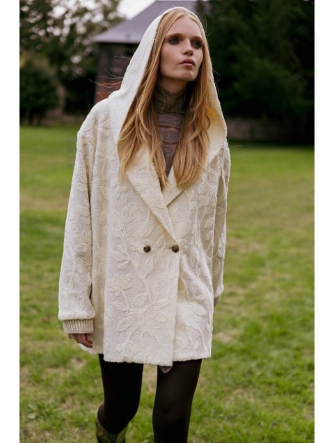 NIDODILEDA Cecelia Jacket Embroidered Sequined Hoodie Off White Εκρού Κεντητό Παγετένιο Τζάκετ
