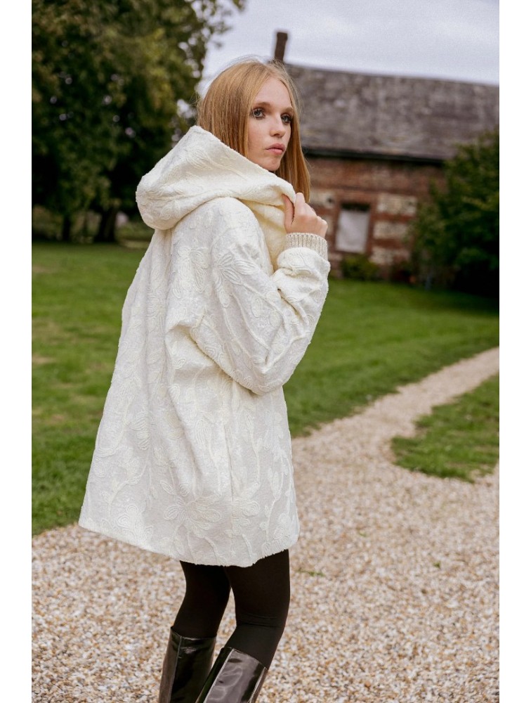 NIDODILEDA Cecelia Jacket Embroidered Sequined Hoodie Off White Εκρού Κεντητό Παγετένιο Τζάκετ