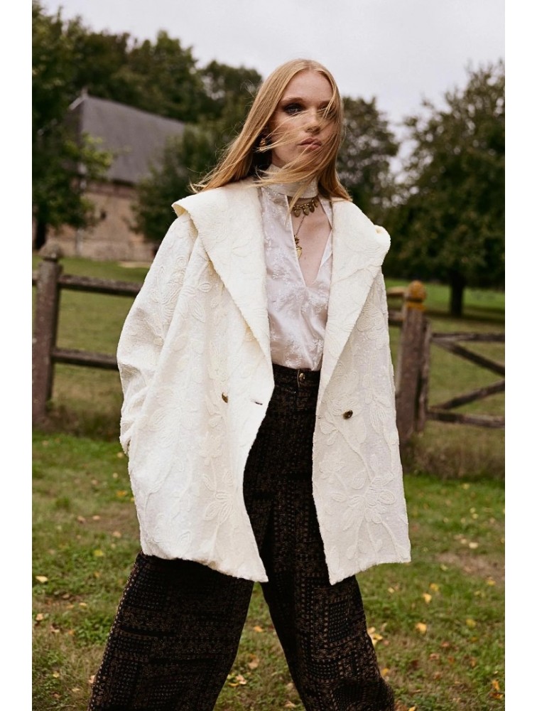 NIDODILEDA Cecelia Jacket Embroidered Sequined Hoodie Off White Εκρού Κεντητό Παγετένιο Τζάκετ