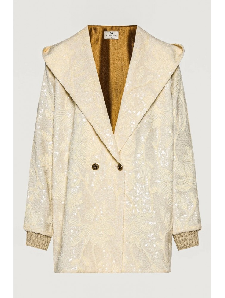 NIDODILEDA Cecelia Jacket Embroidered Sequined Hoodie Off White Εκρού Κεντητό Παγετένιο Τζάκετ