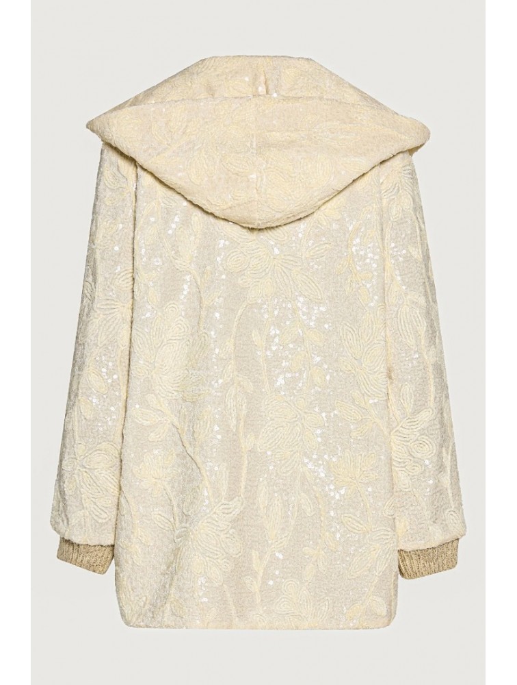 NIDODILEDA Cecelia Jacket Embroidered Sequined Hoodie Off White Εκρού Κεντητό Παγετένιο Τζάκετ