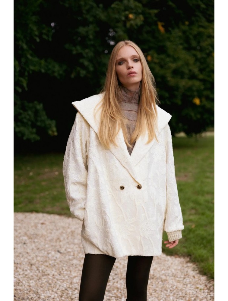 NIDODILEDA Cecelia Jacket Embroidered Sequined Hoodie Off White Εκρού Κεντητό Παγετένιο Τζάκετ