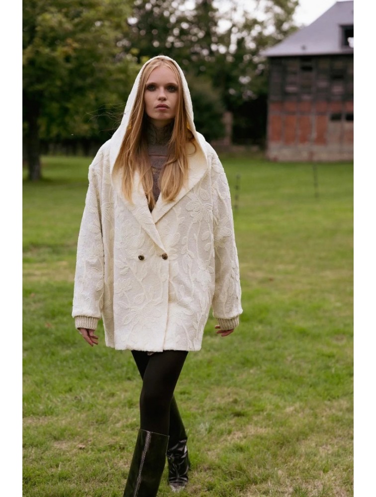 NIDODILEDA Cecelia Jacket Embroidered Sequined Hoodie Off White Εκρού Κεντητό Παγετένιο Τζάκετ