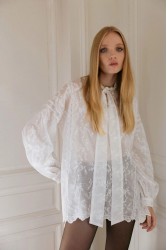 NIDODILEDA Celine Shirt Embroidered Off White Λευκό Κεντητό Πουκάμισο