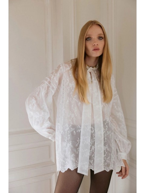 NIDODILEDA Celine Shirt Embroidered Off White Λευκό Κεντητό Πουκάμισο