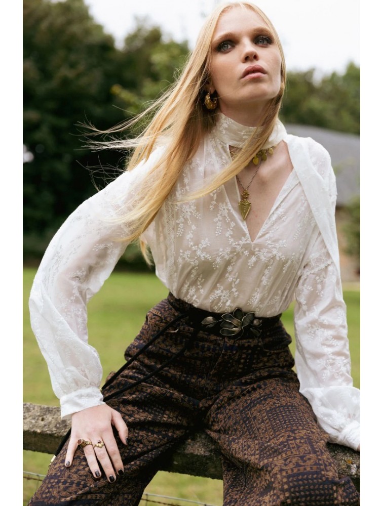 NIDODILEDA Celine Shirt Embroidered Off White Λευκό Κεντητό Πουκάμισο