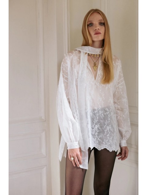 NIDODILEDA Celine Shirt Embroidered Off White Λευκό Κεντητό Πουκάμισο