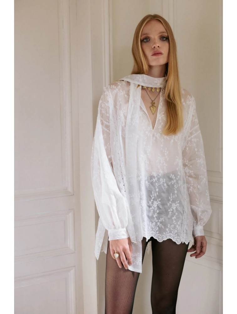 NIDODILEDA Celine Shirt Embroidered Off White Λευκό Κεντητό Πουκάμισο