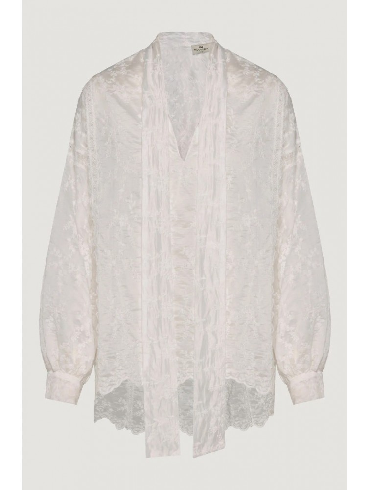 NIDODILEDA Celine Shirt Embroidered Off White Λευκό Κεντητό Πουκάμισο