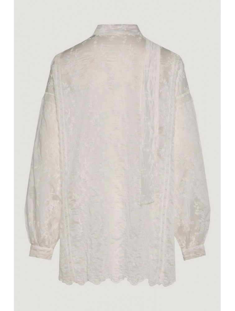 NIDODILEDA Celine Shirt Embroidered Off White Λευκό Κεντητό Πουκάμισο