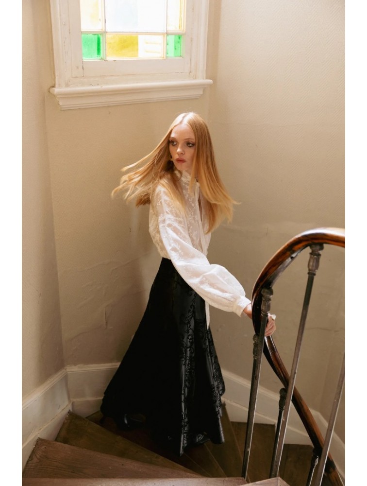 NIDODILEDA Celine Shirt Embroidered Off White Λευκό Κεντητό Πουκάμισο