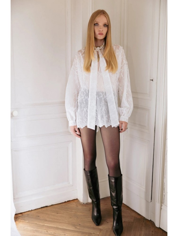 NIDODILEDA Celine Shirt Embroidered Off White Λευκό Κεντητό Πουκάμισο