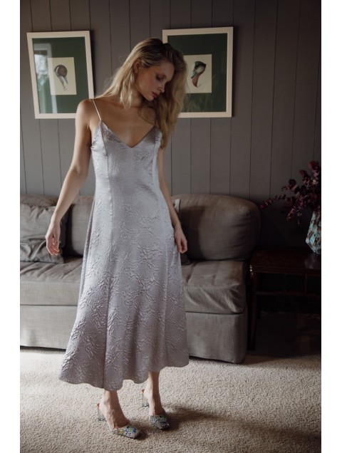 NIDODILEDA Cerylo Dress Light Grey Ανοιχτό Γκρι Σατέν Φόρεμα