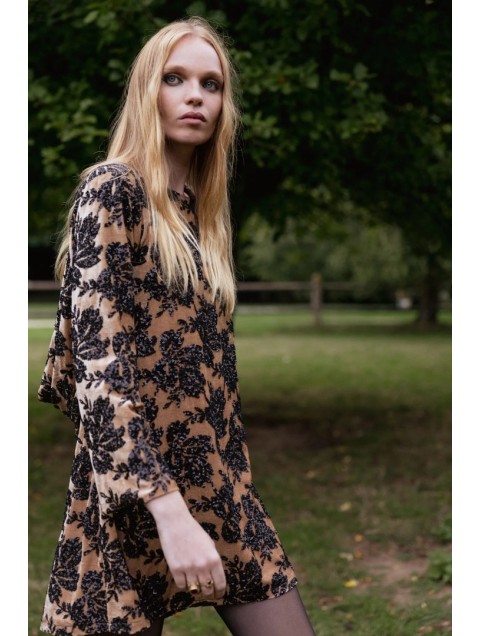 NIDODILEDA Dhaval Dress Velvet floral Sequined Tan Black Ταμπά Μαύρο Βελούδινο Φόρεμα με Παγέτες