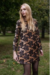 NIDODILEDA Dhaval Dress Velvet floral Sequined Tan Black Ταμπά Μαύρο Βελούδινο Φόρεμα με Παγέτες