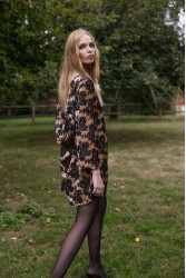 NIDODILEDA Dhaval Dress Velvet floral Sequined Tan Black Ταμπά Μαύρο Βελούδινο Φόρεμα με Παγέτες