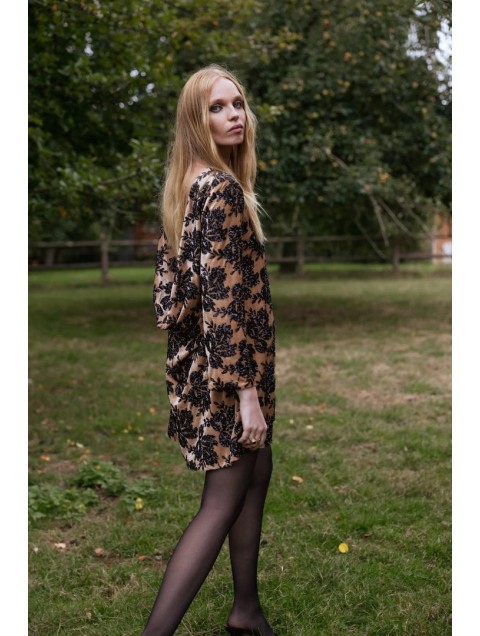 NIDODILEDA Dhaval Dress Velvet floral Sequined Tan Black Ταμπά Μαύρο Βελούδινο Φόρεμα με Παγέτες