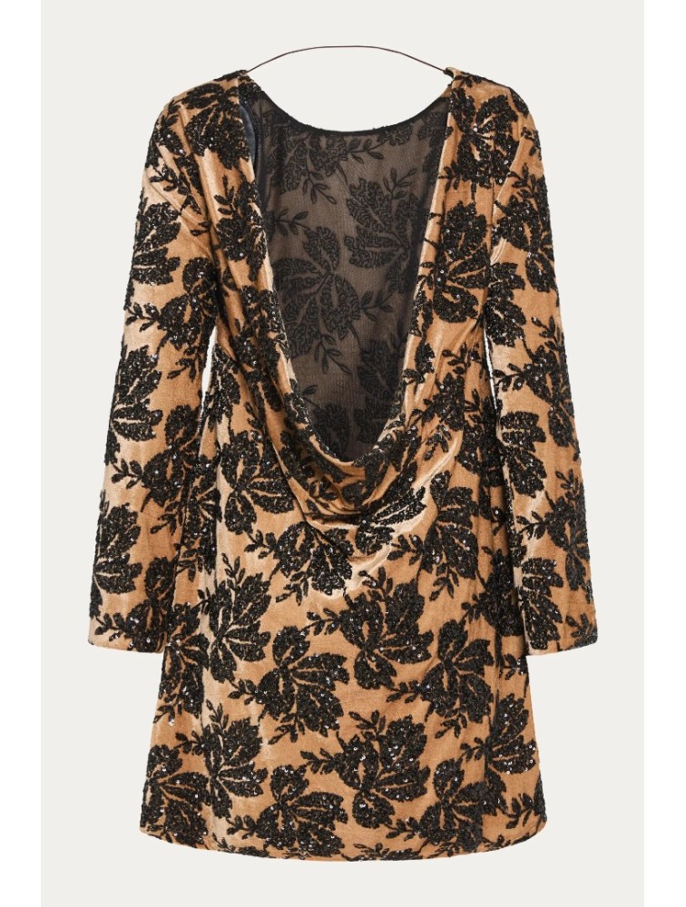 NIDODILEDA Dhaval Dress Velvet floral Sequined Tan Black Ταμπά Μαύρο Βελούδινο Φόρεμα με Παγέτες