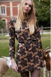 NIDODILEDA Dhaval Dress Velvet floral Sequined Tan Black Ταμπά Μαύρο Βελούδινο Φόρεμα με Παγέτες
