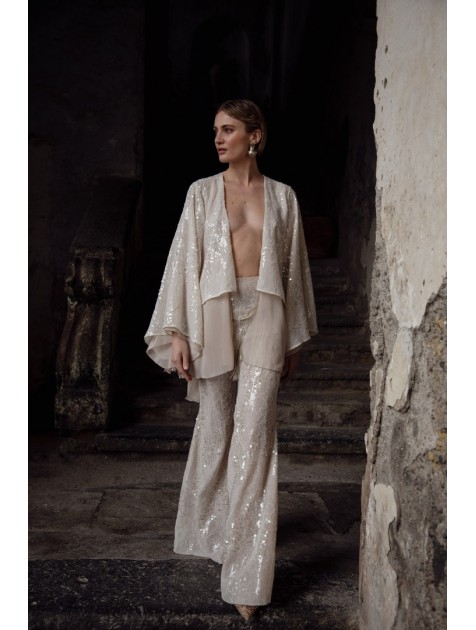 NIDODILEDA Dream Fringed Flares Off White Εκρού Παντελόνα
