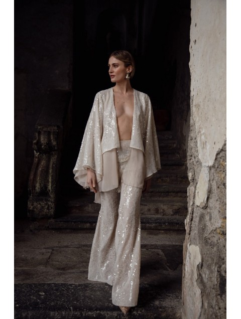 NIDODILEDA Dream Fringed Flares Off White