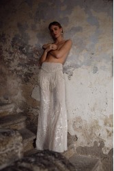 NIDODILEDA Dream Fringed Flares Off White Εκρού Παντελόνα