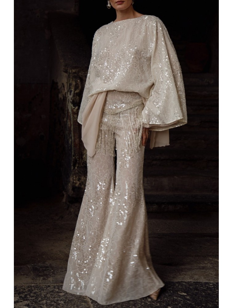 NIDODILEDA Dream Fringed Flares Off White Εκρού Παντελόνα