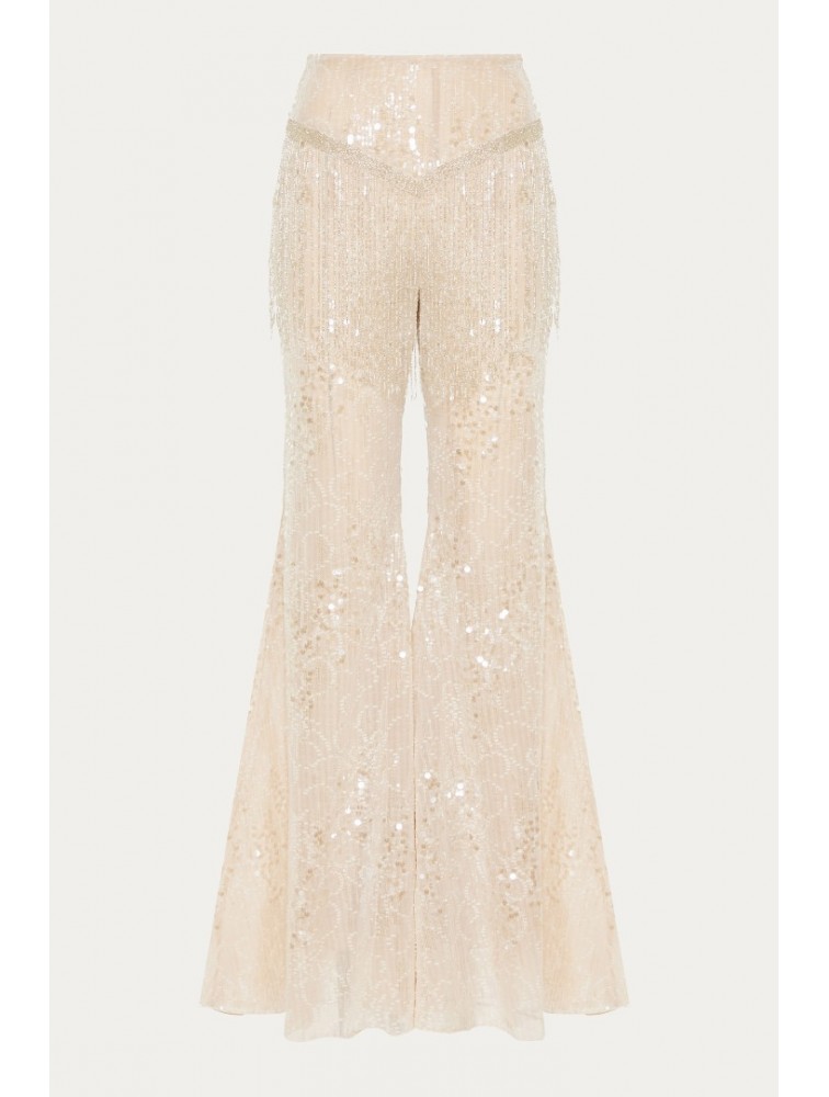 NIDODILEDA Dream Fringed Flares Off White Εκρού Παντελόνα