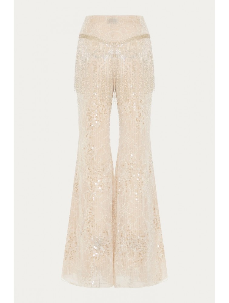 NIDODILEDA Dream Fringed Flares Off White Εκρού Παντελόνα