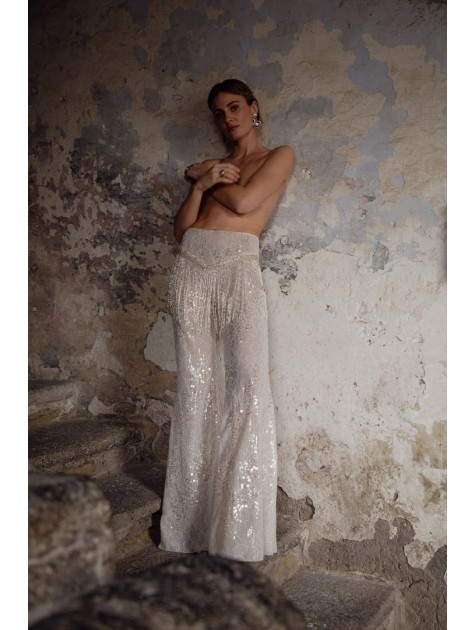 NIDODILEDA Dream Fringed Flares Off White Εκρού Παντελόνα