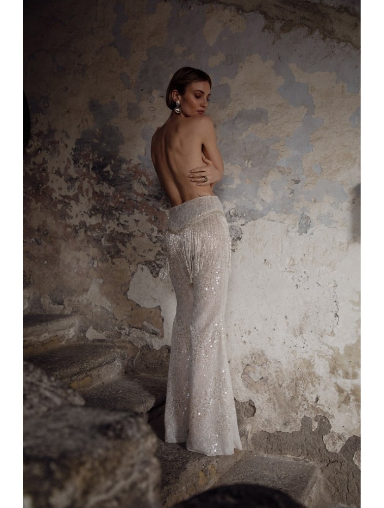 NIDODILEDA Dream Fringed Flares Off White Εκρού Παντελόνα