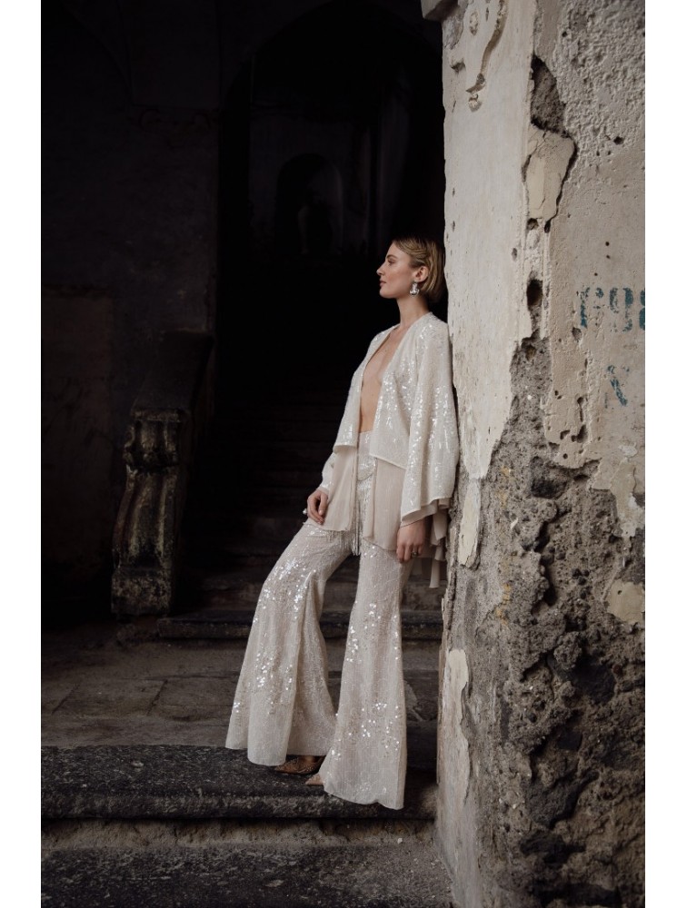 NIDODILEDA Dream Fringed Flares Off White Εκρού Παντελόνα