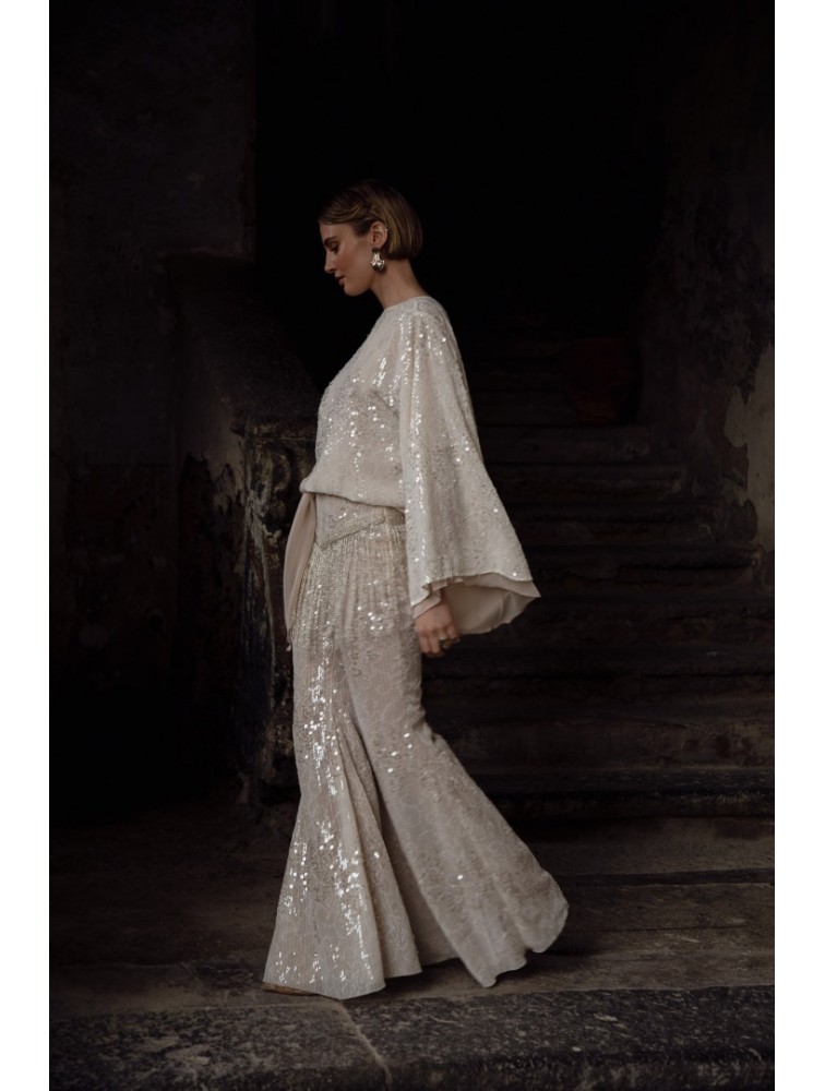 NIDODILEDA Dream Fringed Flares Off White Εκρού Παντελόνα