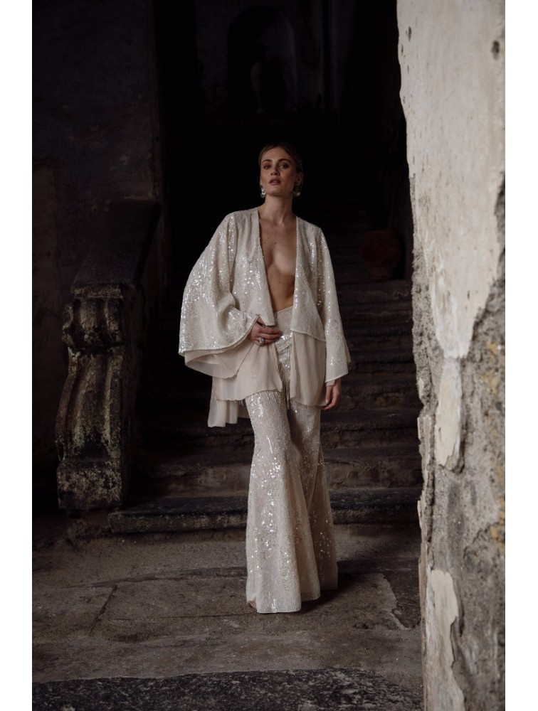 NIDODILEDA Dream Fringed Flares Off White Εκρού Παντελόνα