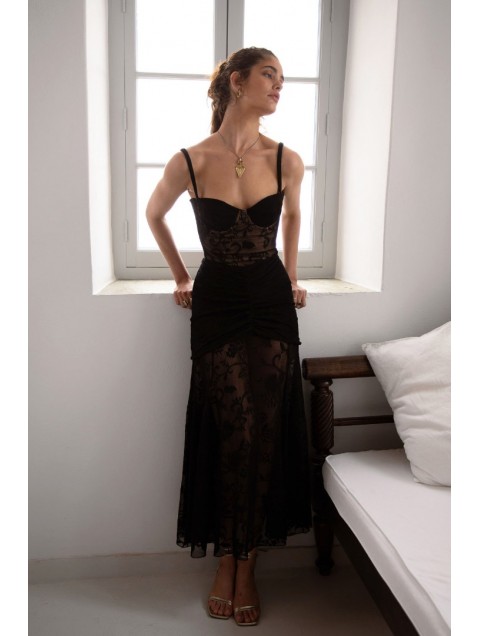 NIDODILEDA Edge Skirt Embroidered Tulle Μαύρη Τούλινη Φούστα