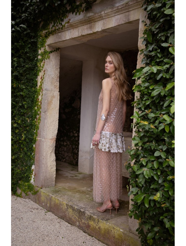 NIDODILEDA Elevation Dress Bead Embroidered Sequined Semi-sheer
