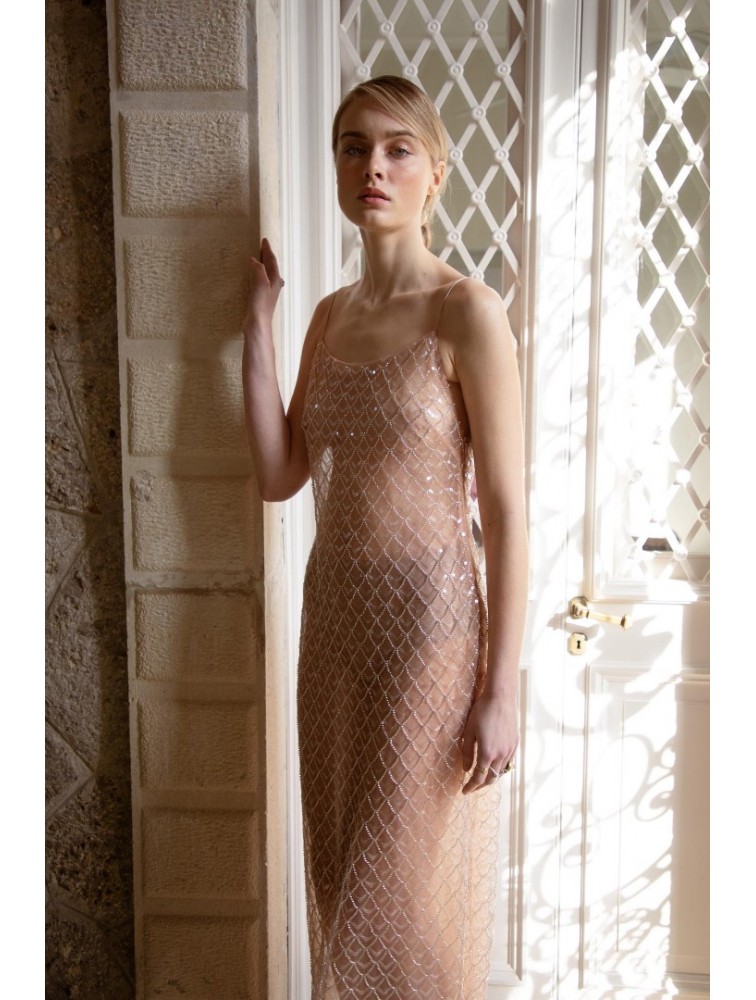 NIDODILEDA Elevation Dress Bead Embroidered Sequined Semi-sheer
