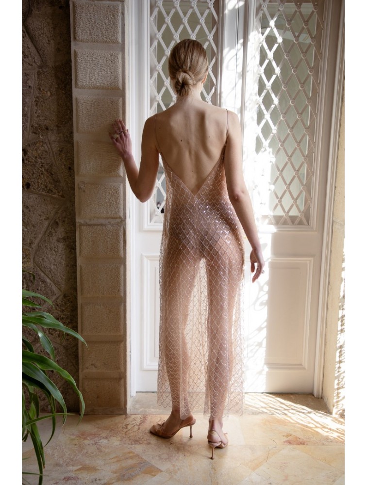 NIDODILEDA Elevation Dress Bead Embroidered Sequined Semi-sheer