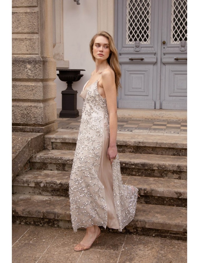 NIDODILEDA Elsewhere Dress Sequined Net Over Satin