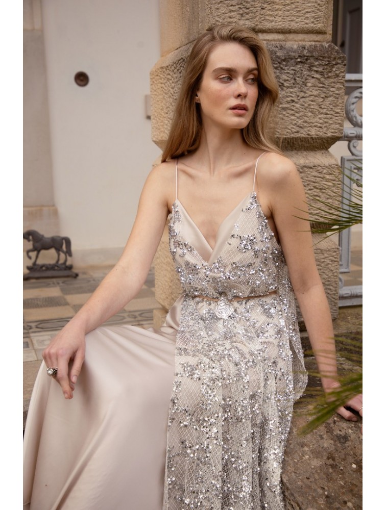 NIDODILEDA Elsewhere Dress Sequined Net Over Satin