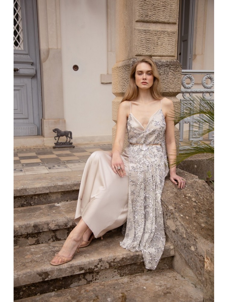NIDODILEDA Elsewhere Dress Sequined Net Over Satin