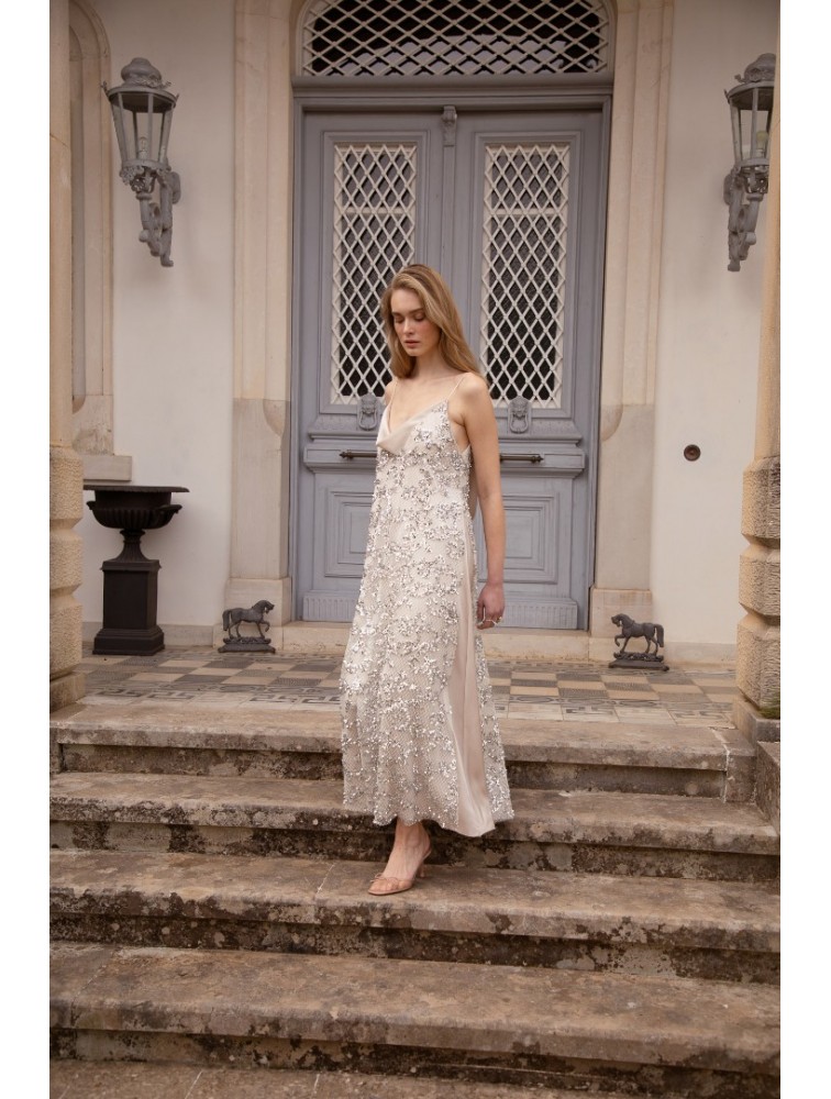 NIDODILEDA Elsewhere Dress Sequined Net Over Satin