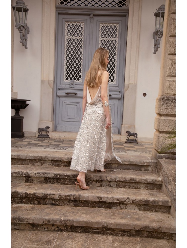 NIDODILEDA Elsewhere Dress Sequined Net Over Satin