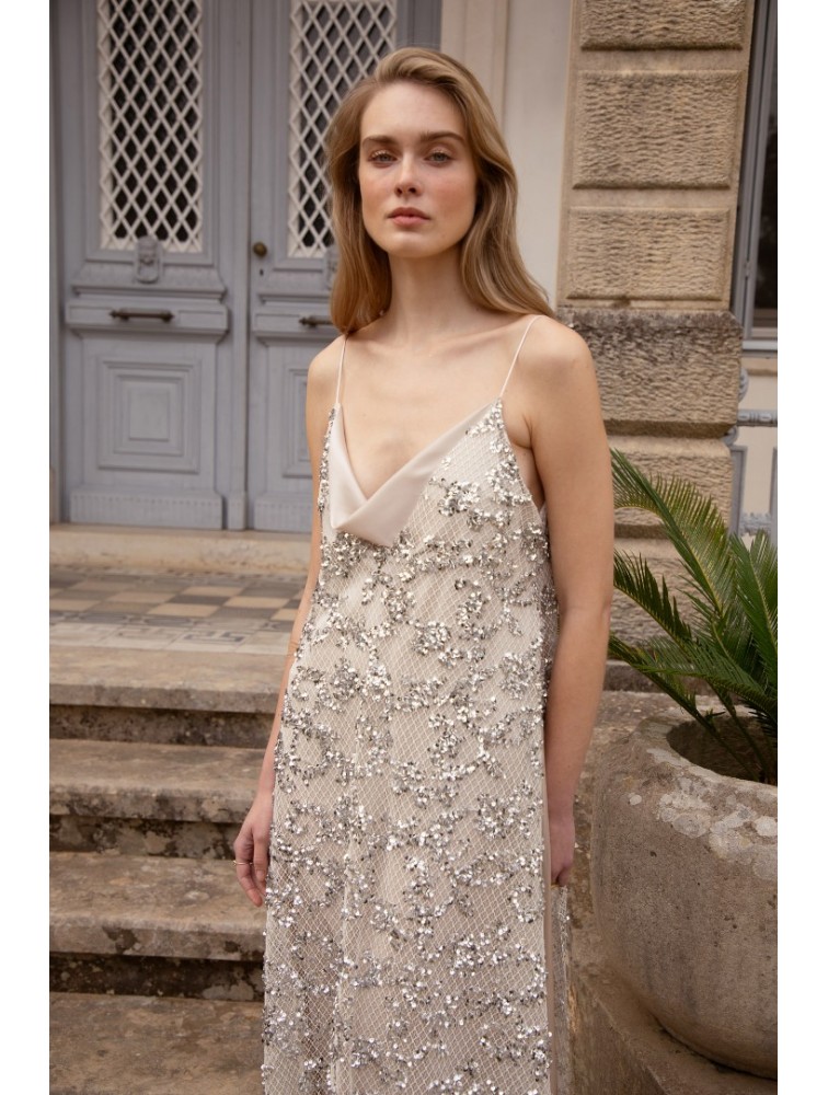 NIDODILEDA Elsewhere Dress Sequined Net Over Satin