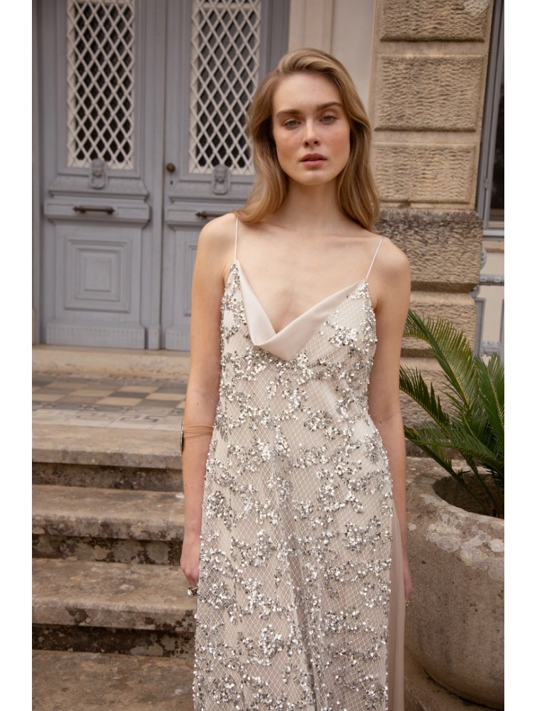 NIDODILEDA Elsewhere Dress Sequined Net Over Satin