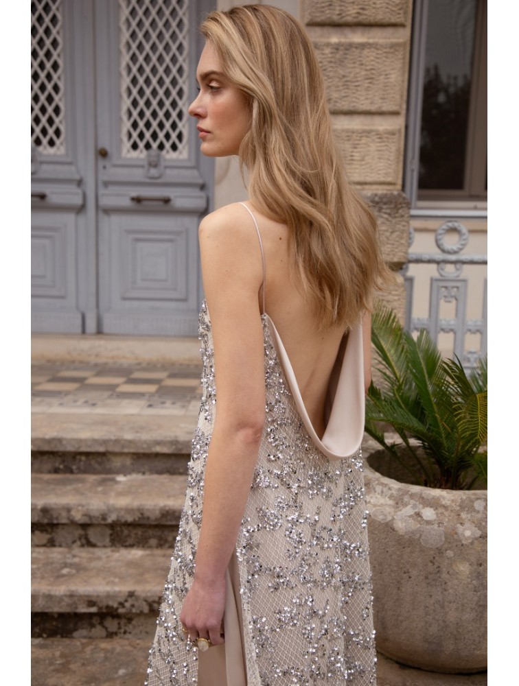 NIDODILEDA Elsewhere Dress Sequined Net Over Satin