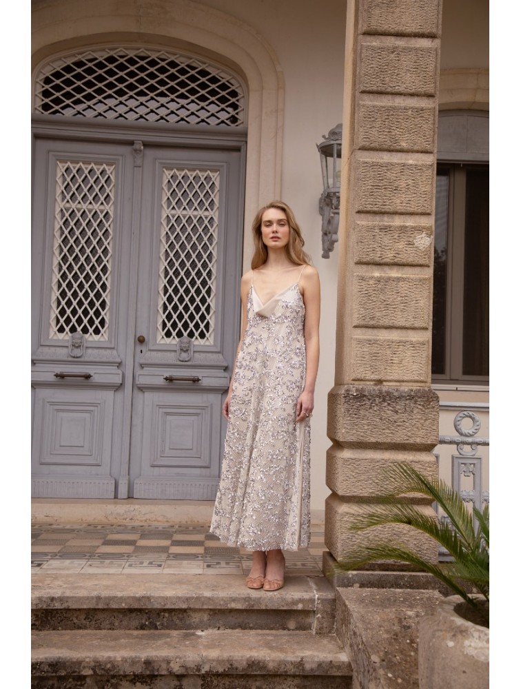 NIDODILEDA Elsewhere Dress Sequined Net Over Satin