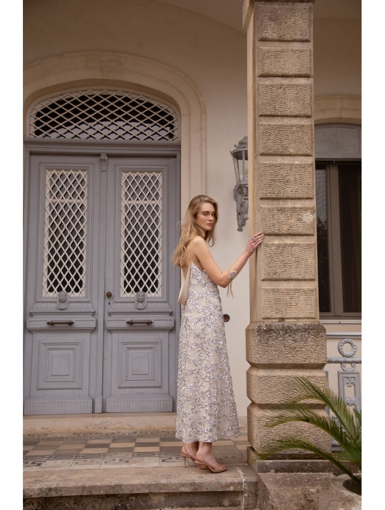 NIDODILEDA Elsewhere Dress Sequined Net Over Satin